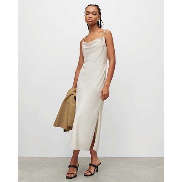 Allsaints Australia Womens Hadley Cowl Neck Midi Slip Dress White AU75-451